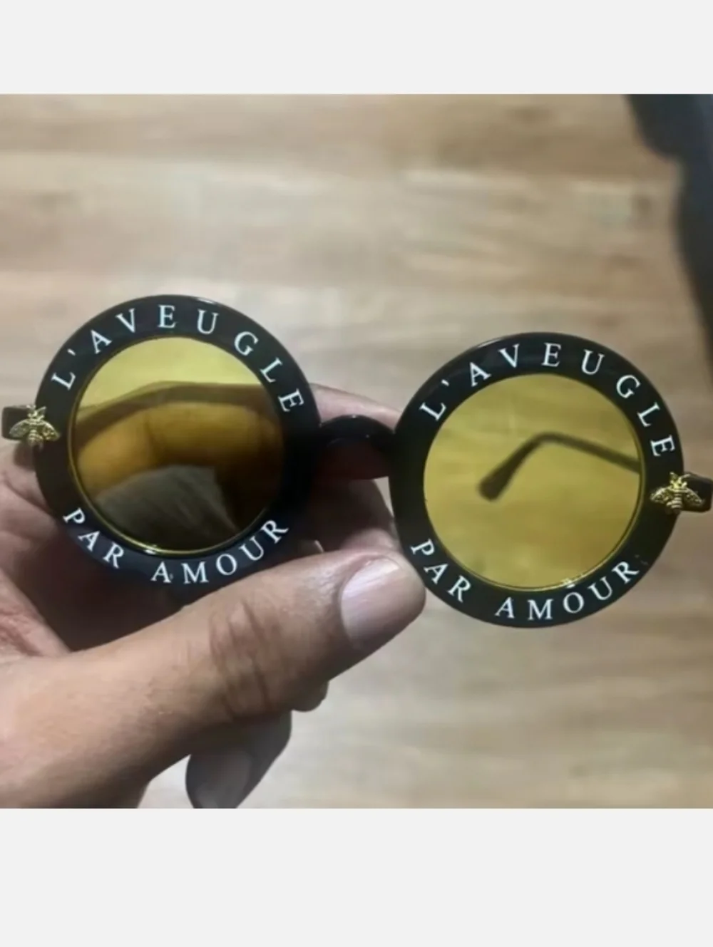 Black Round Sunglasses With Vintage Gold Bee Frames Yellow Granite Lens Kids